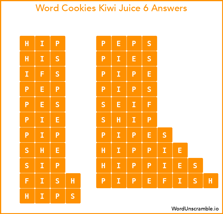 Word Cookies Kiwi Juice 6 Answers