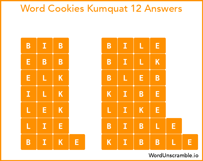 Word Cookies Kumquat 12 Answers
