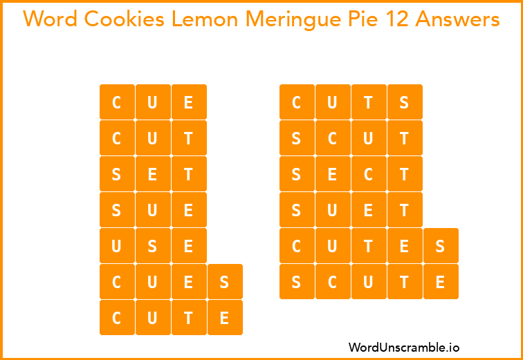 Word Cookies Lemon Meringue Pie 12 Answers