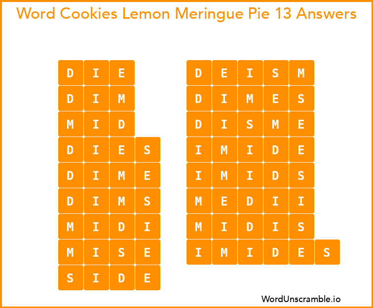 Word Cookies Lemon Meringue Pie 13 Answers