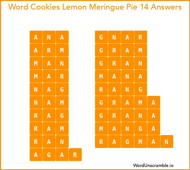 Word Cookies Lemon Meringue Pie 14 Answers
