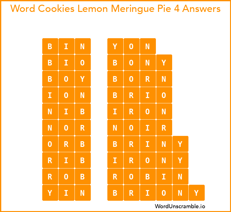 Word Cookies Lemon Meringue Pie 4 Answers