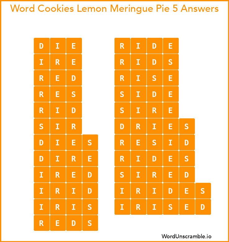 Word Cookies Lemon Meringue Pie 5 Answers