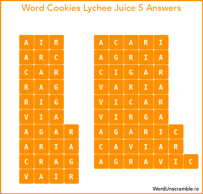 Word Cookies Lychee Juice 5 Answers