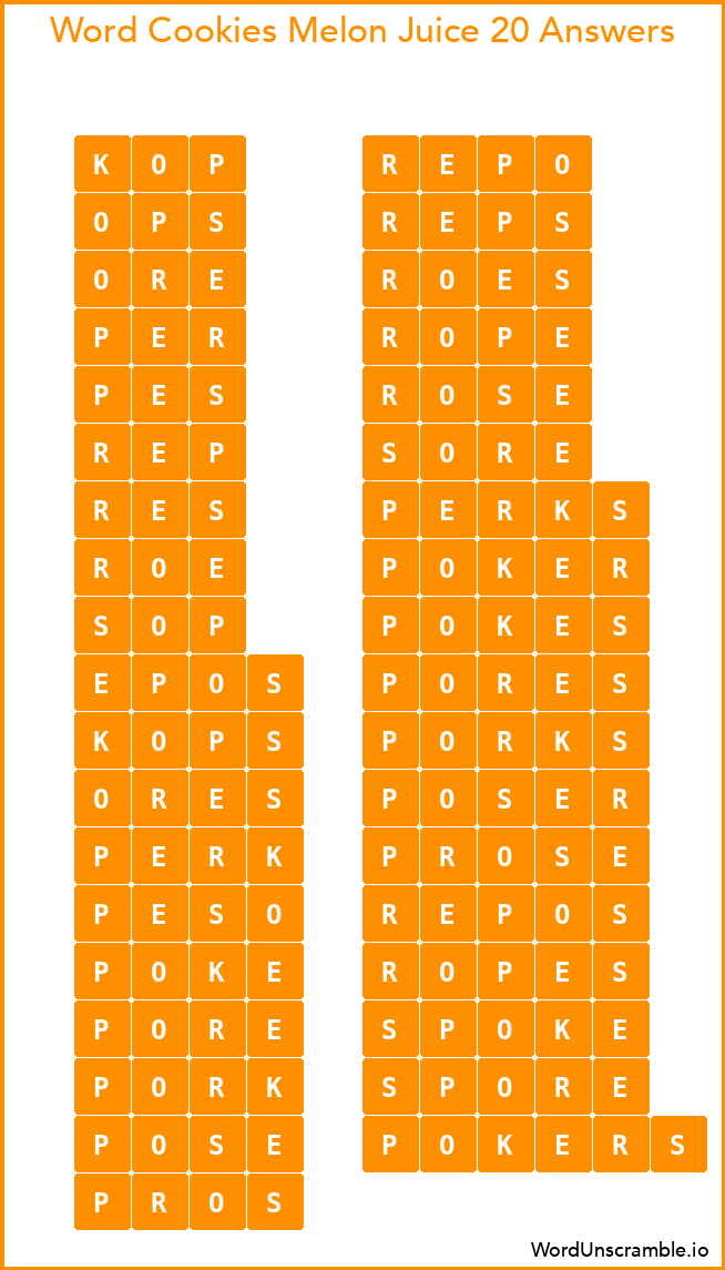 Word Cookies Melon Juice 20 Answers