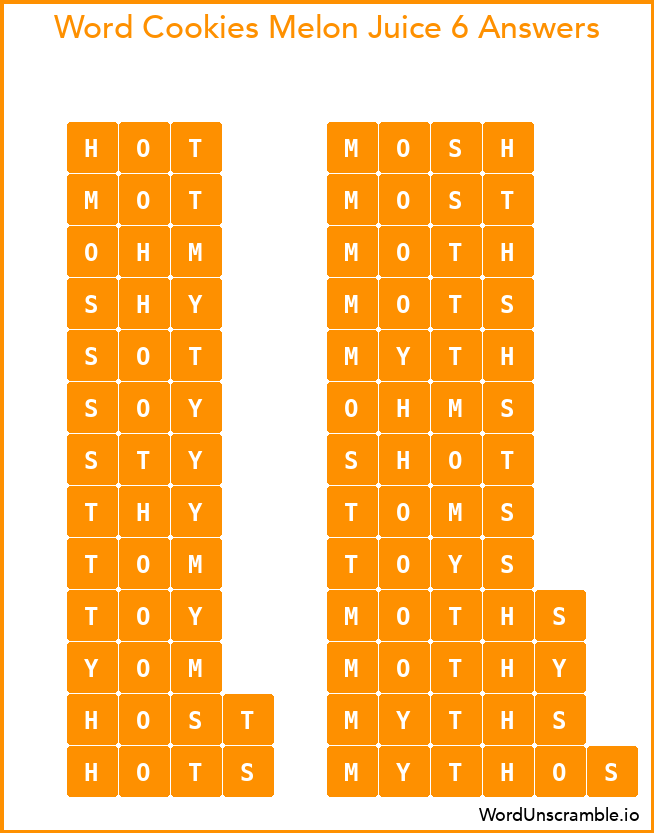 Word Cookies Melon Juice 6 Answers