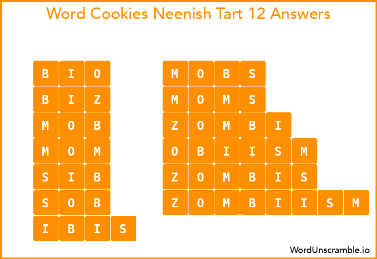 Word Cookies Neenish Tart 12 Answers