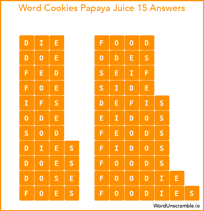 Word Cookies Papaya Juice 15 Answers