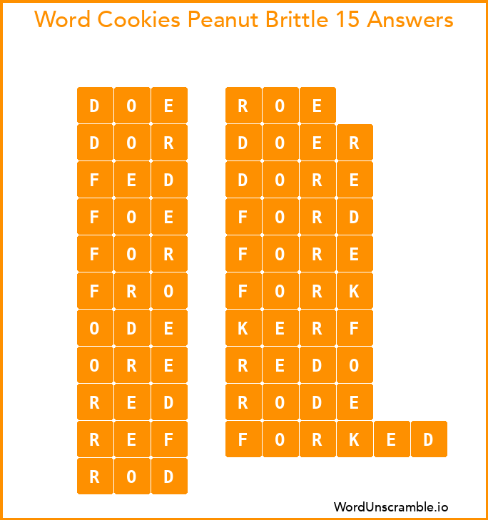 Word Cookies Peanut Brittle 15 Answers