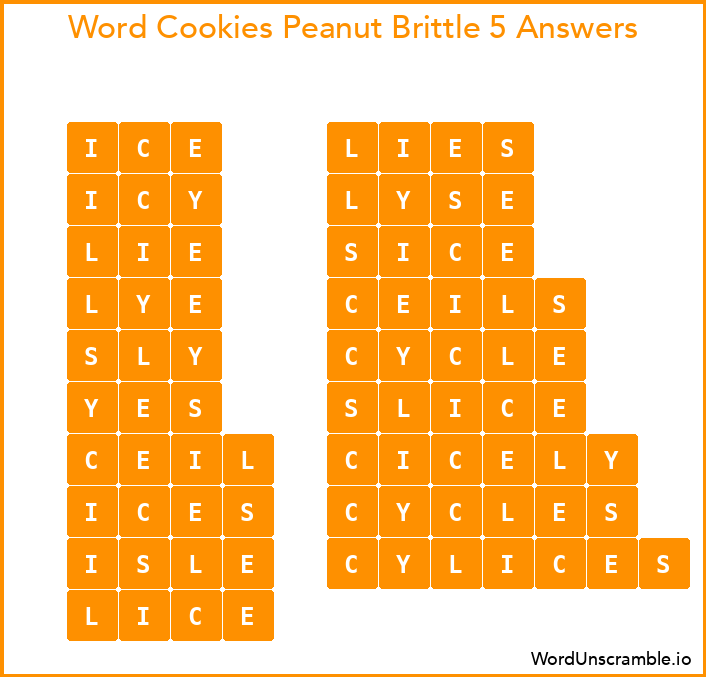 Word Cookies Peanut Brittle 5 Answers