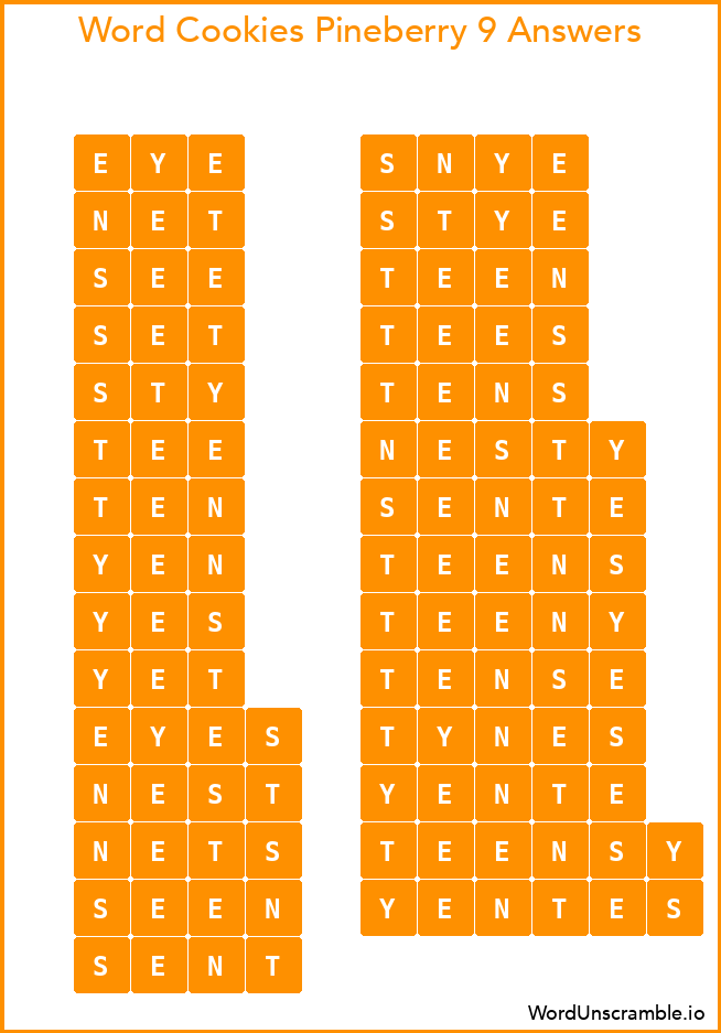 Word Cookies Pineberry 9 Answers