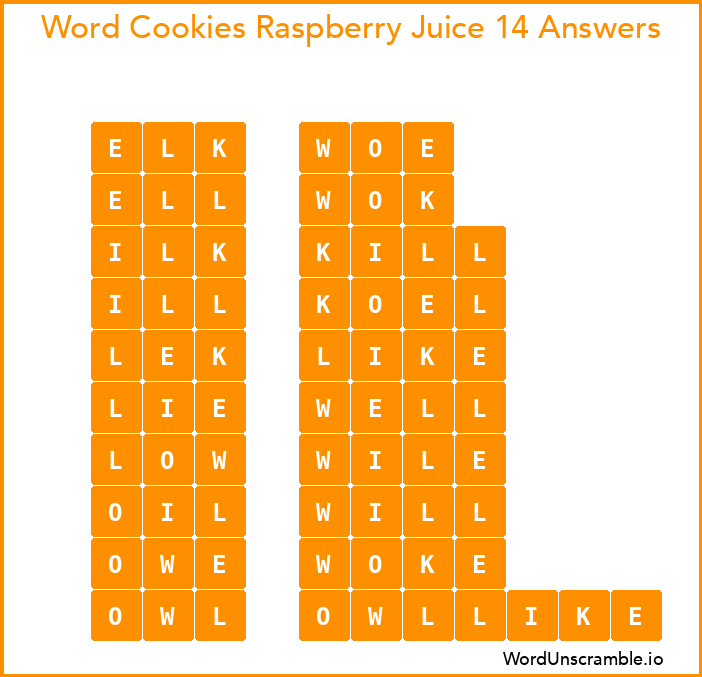 Word Cookies Raspberry Juice 14 Answers
