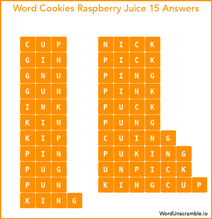 Word Cookies Raspberry Juice 15 Answers