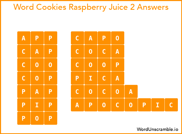 Word Cookies Raspberry Juice 2 Answers