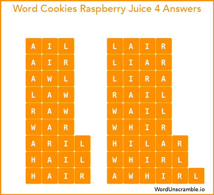 Word Cookies Raspberry Juice 4 Answers