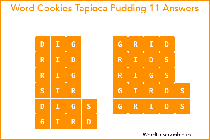 Word Cookies Tapioca Pudding 11 Answers