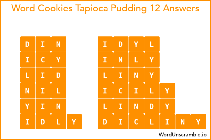 Word Cookies Tapioca Pudding 12 Answers