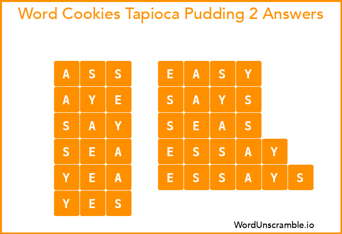 Word Cookies Tapioca Pudding 2 Answers