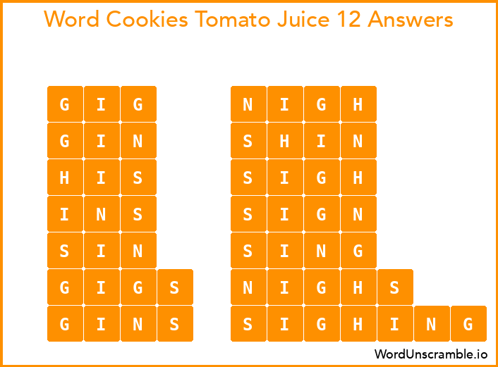 Word Cookies Tomato Juice 12 Answers