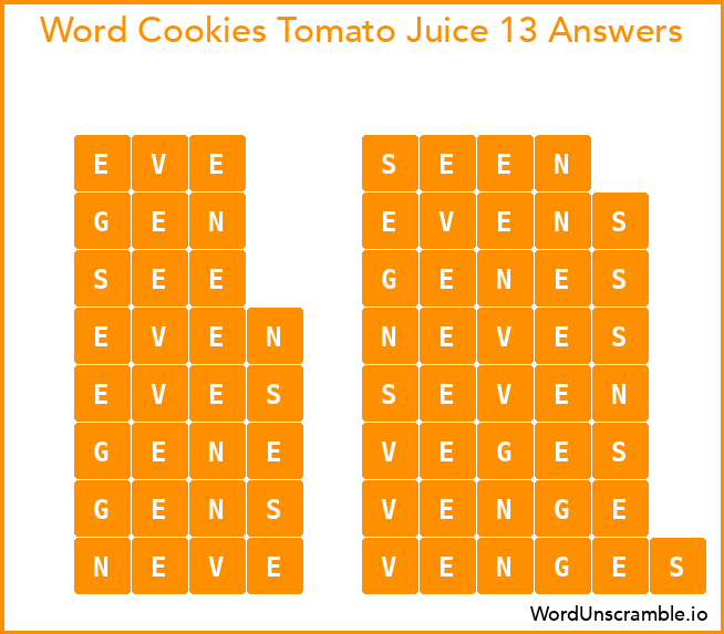 Word Cookies Tomato Juice 13 Answers