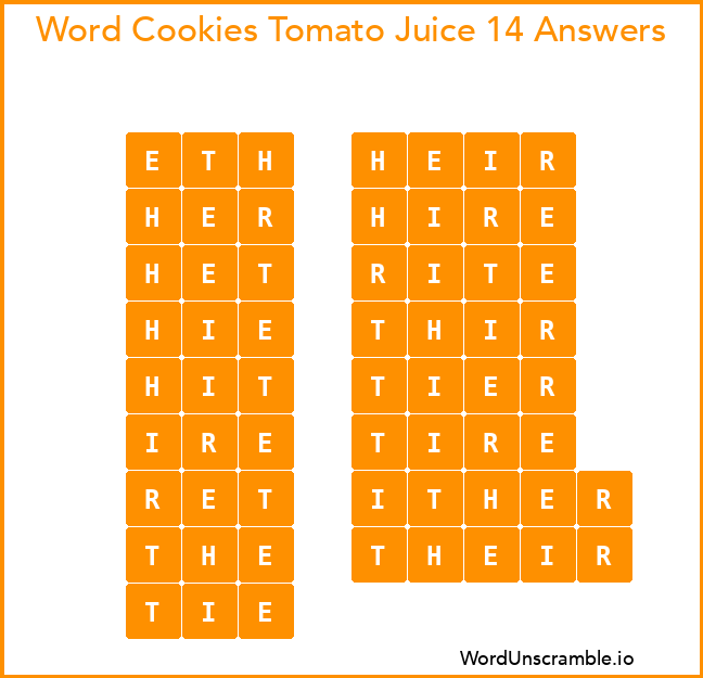 Word Cookies Tomato Juice 14 Answers