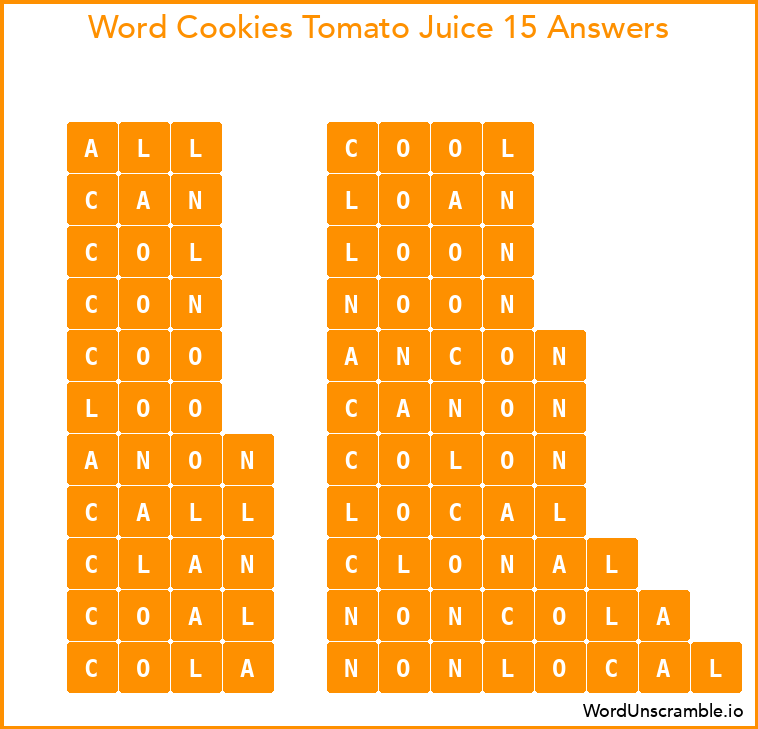 Word Cookies Tomato Juice 15 Answers