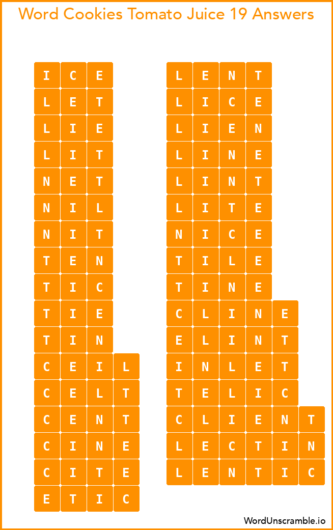 Word Cookies Tomato Juice 19 Answers