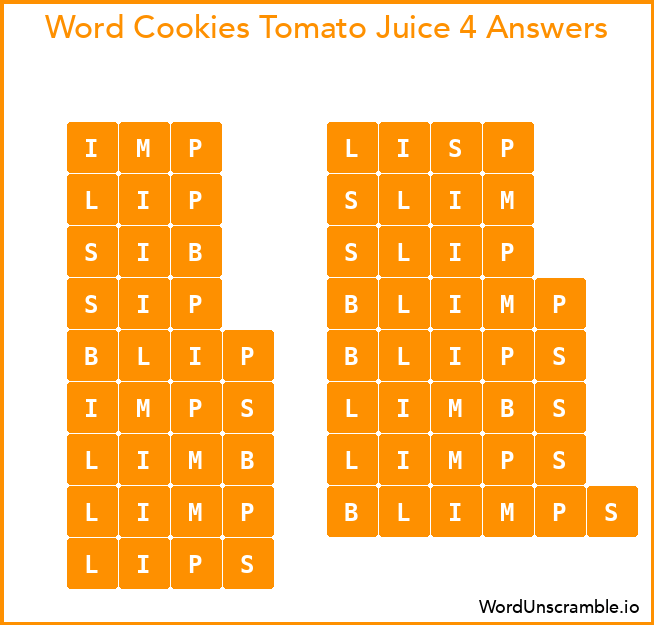 Word Cookies Tomato Juice 4 Answers