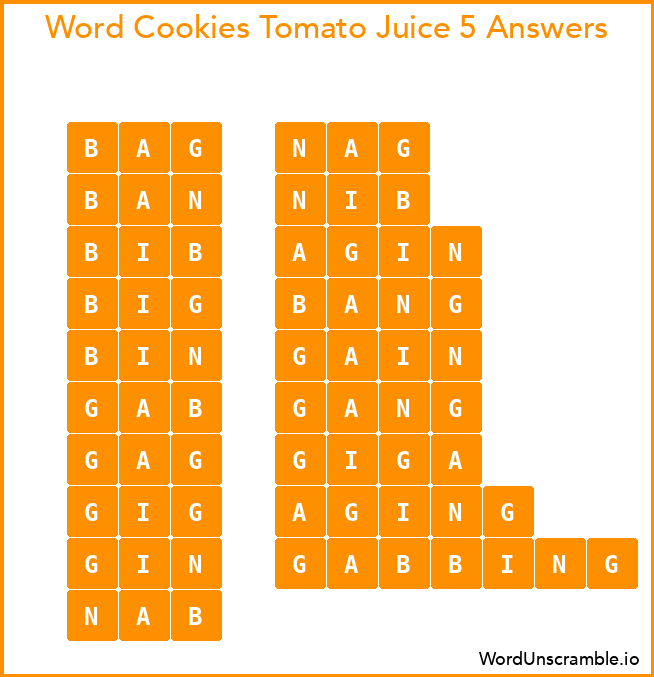 Word Cookies Tomato Juice 5 Answers