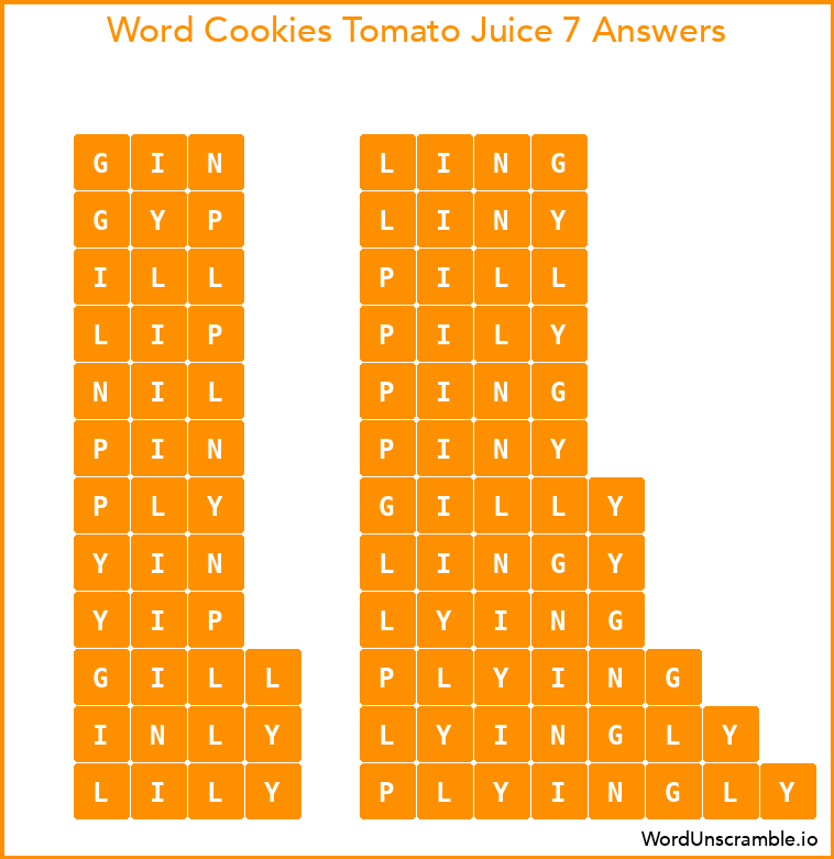 Word Cookies Tomato Juice 7 Answers