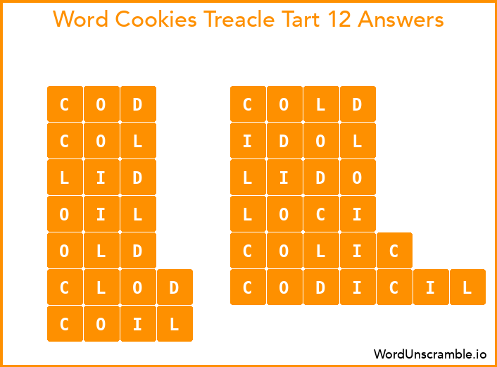 Word Cookies Treacle Tart 12 Answers