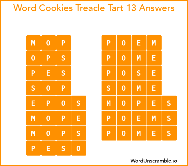 Word Cookies Treacle Tart 13 Answers