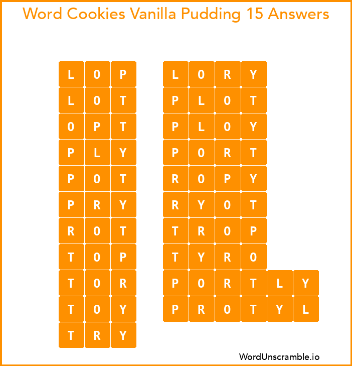 Word Cookies Vanilla Pudding 15 Answers