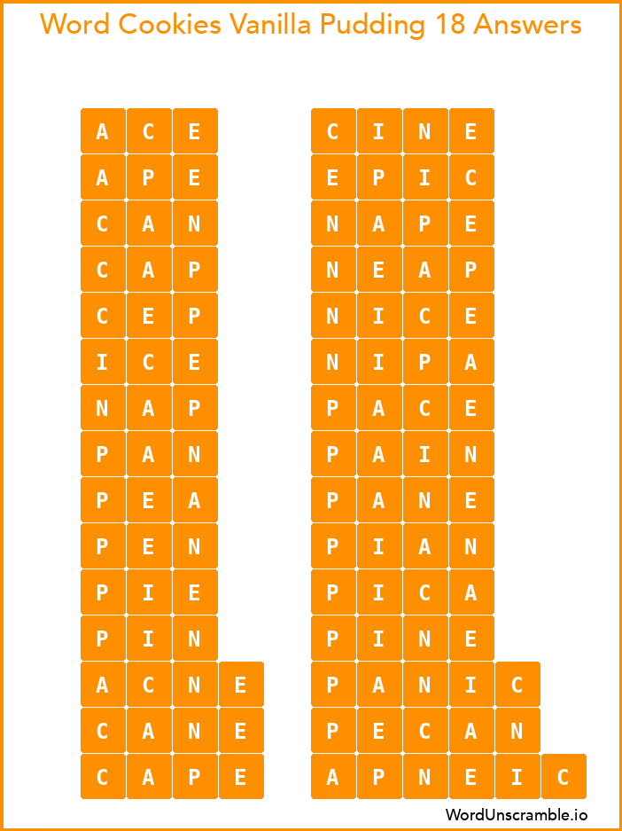 Word Cookies Vanilla Pudding 18 Answers
