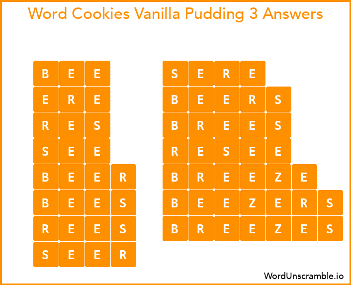 Word Cookies Vanilla Pudding 3 Answers