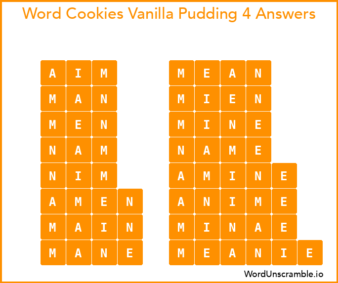 Word Cookies Vanilla Pudding 4 Answers