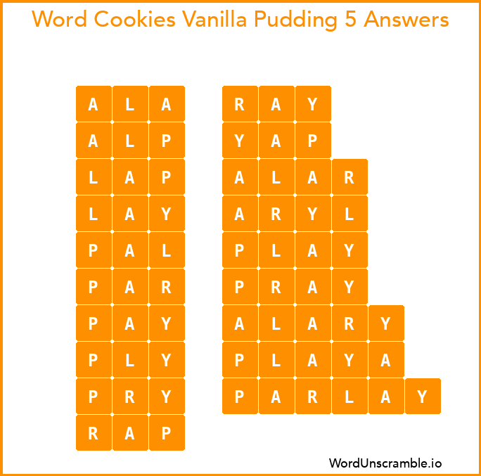 Word Cookies Vanilla Pudding 5 Answers