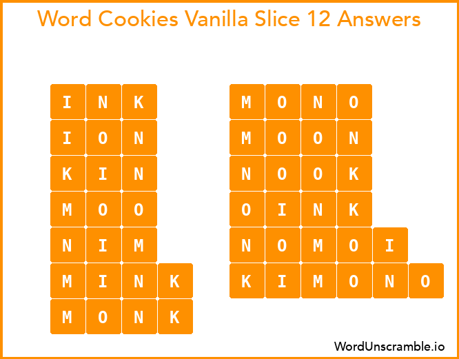 Word Cookies Vanilla Slice 12 Answers
