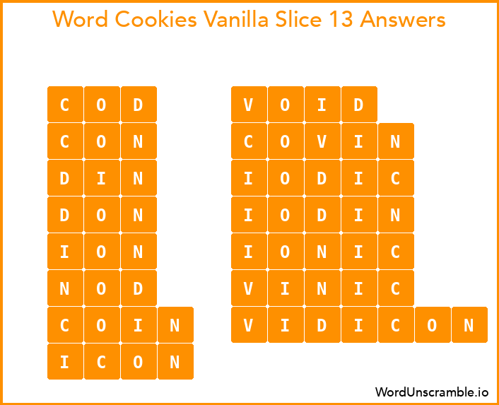 Word Cookies Vanilla Slice 13 Answers