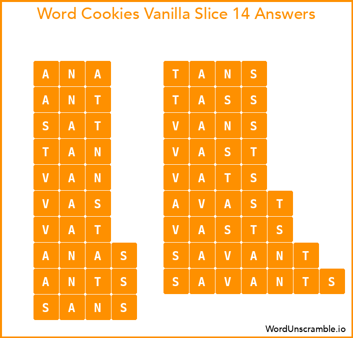 Word Cookies Vanilla Slice 14 Answers