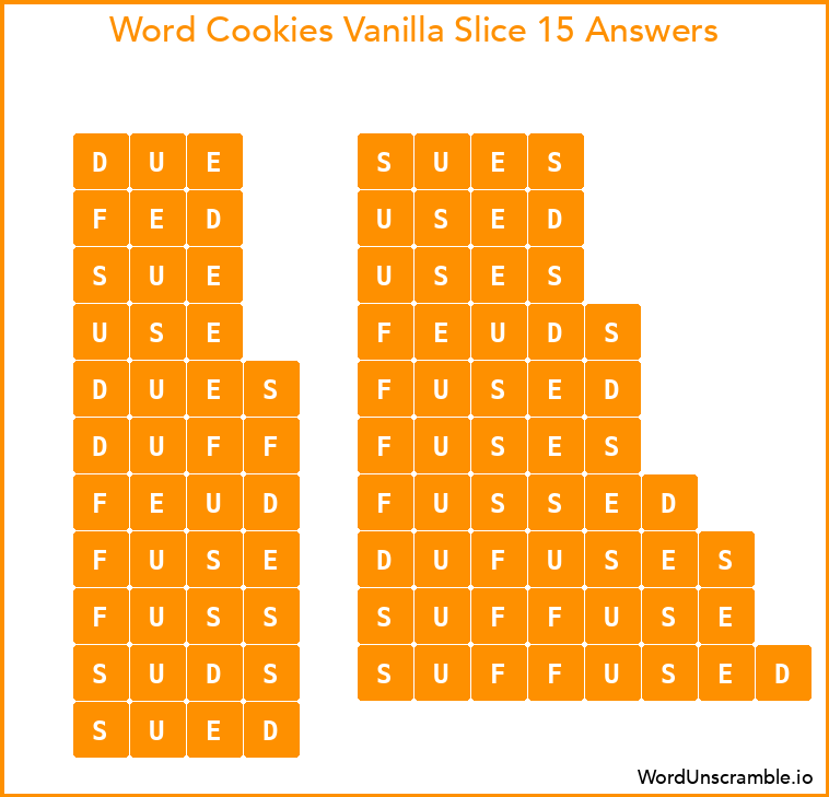 Word Cookies Vanilla Slice 15 Answers