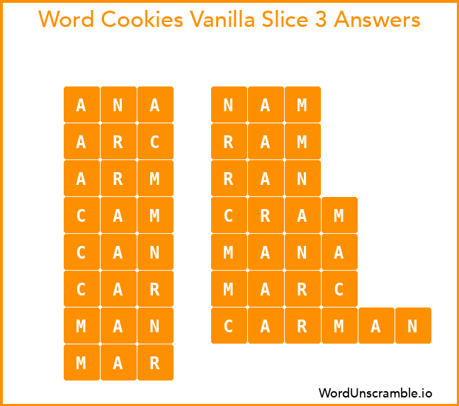 Word Cookies Vanilla Slice 3 Answers