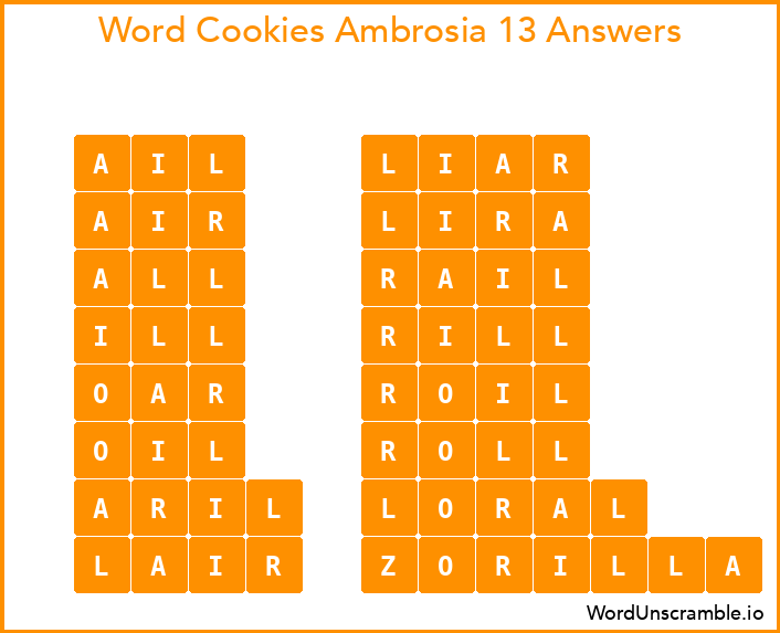 Word Cookies Ambrosia 13 Answers