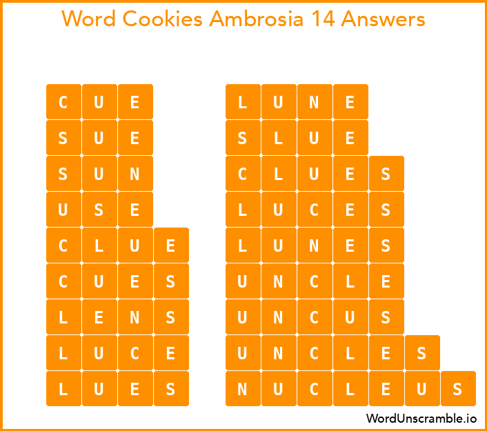 Word Cookies Ambrosia 14 Answers