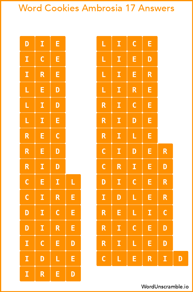 Word Cookies Ambrosia 17 Answers