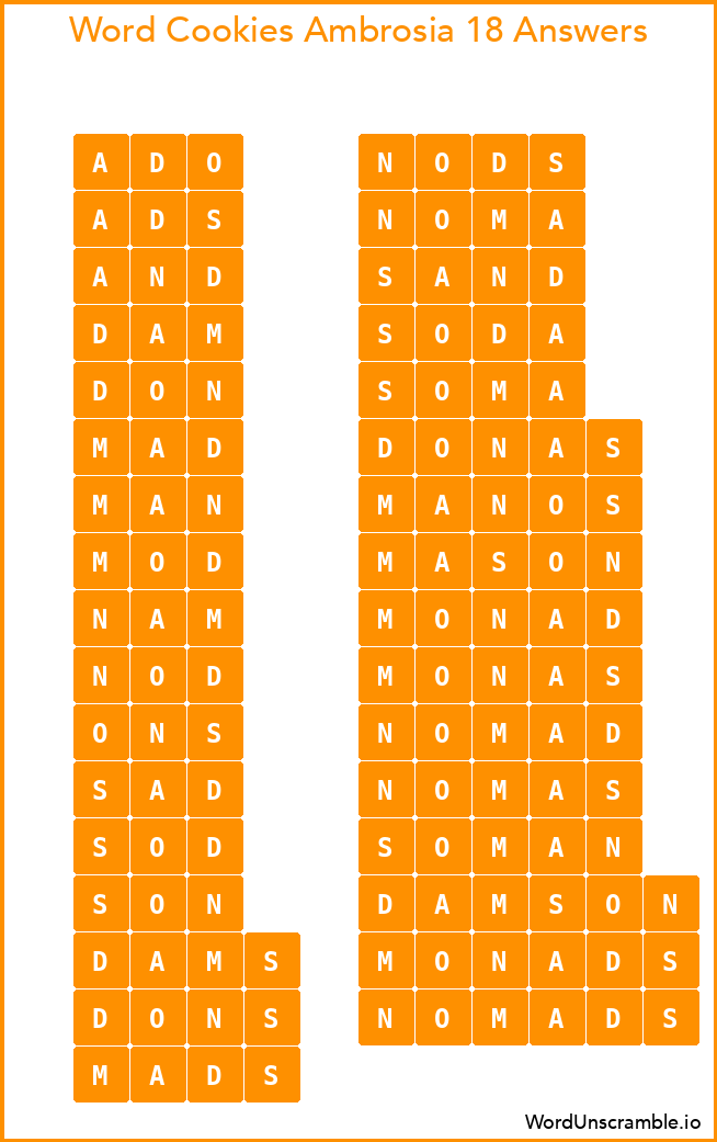 Word Cookies Ambrosia 18 Answers