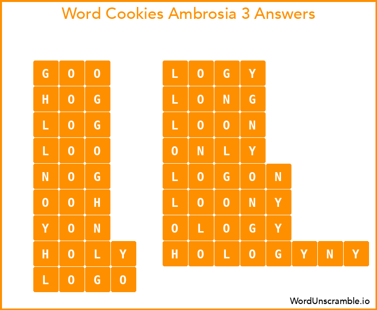 Word Cookies Ambrosia 3 Answers