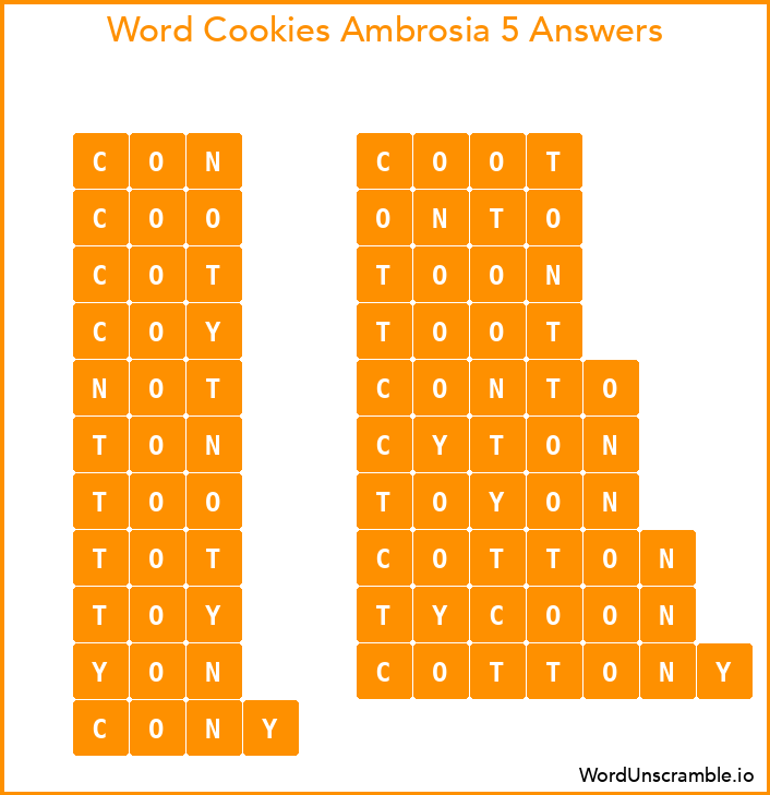 Word Cookies Ambrosia 5 Answers