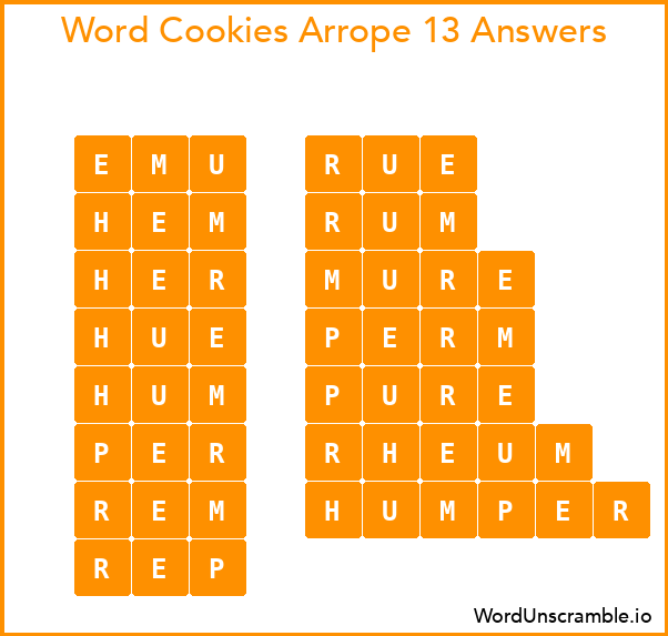 Word Cookies Arrope 13 Answers