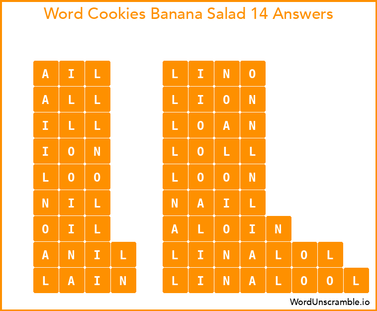 Word Cookies Banana Salad 14 Answers